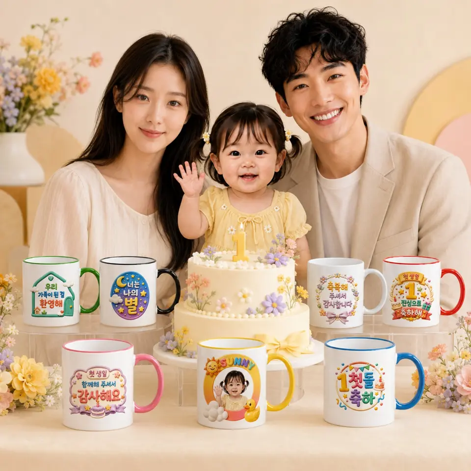 첫돌과 성장기록을 위한 아기 포토 머그컵 컬렉션