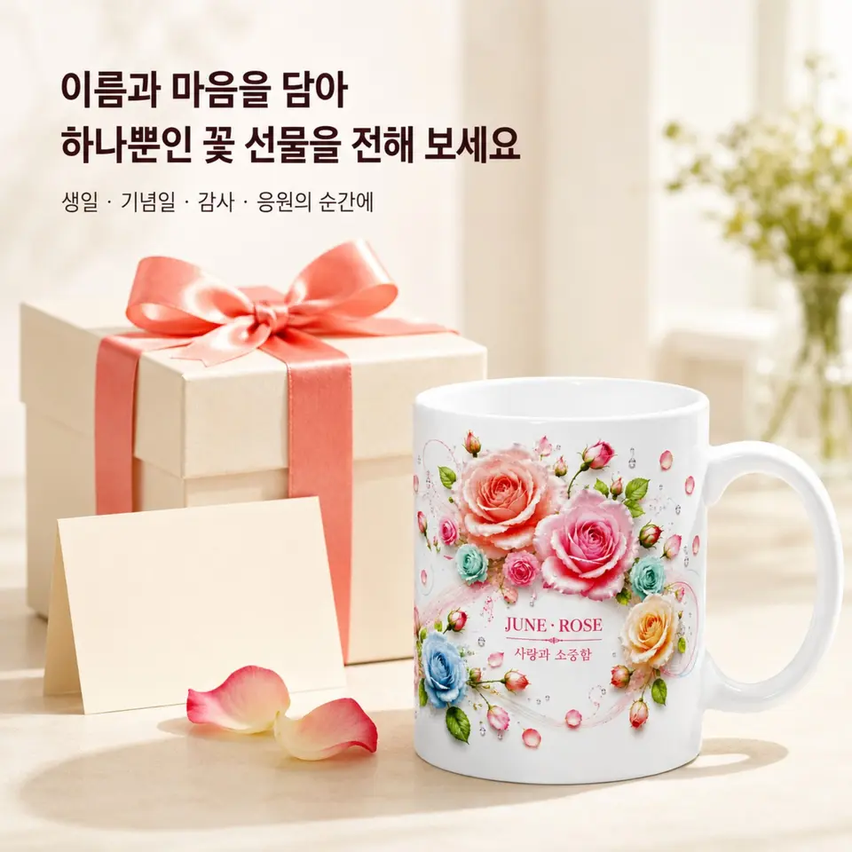 이름과 마음을 담은 플라워 와이드 꽃 머그컵 선물